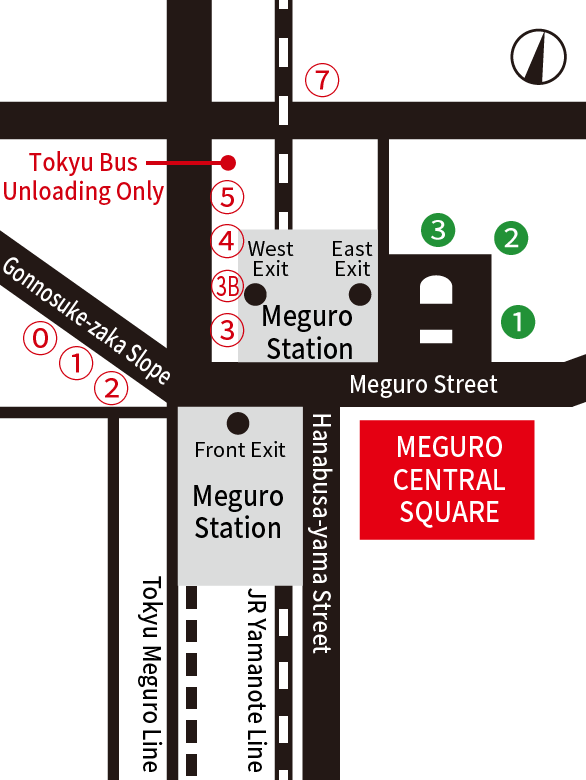 Bus stops at Meguro Sta.