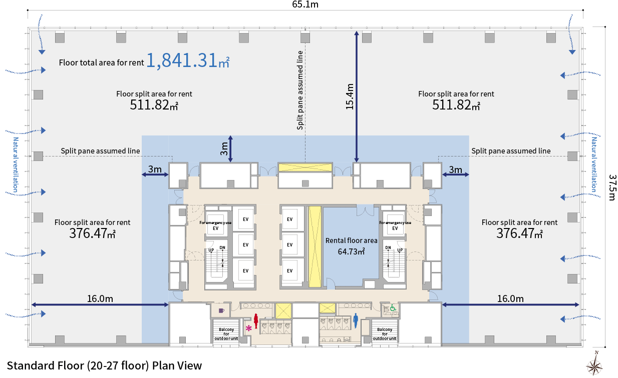 standard floor (20-27 floor) plan view